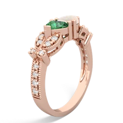 Lab Emerald Diamond Butterflies 14K Rose Gold ring R5601