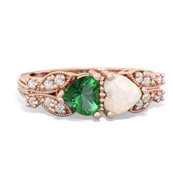 Lab Emerald Diamond Butterflies 14K Rose Gold ring R5601