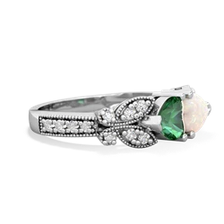 Lab Emerald Diamond Butterflies 14K White Gold ring R5601