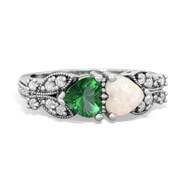 Lab Emerald Diamond Butterflies 14K White Gold ring R5601