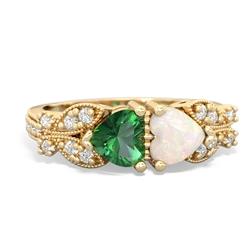 Lab Emerald Diamond Butterflies 14K Yellow Gold ring R5601