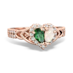 Lab Emerald Celtic Knot Two Hearts As One 14K Rose Gold ring R2644HRT