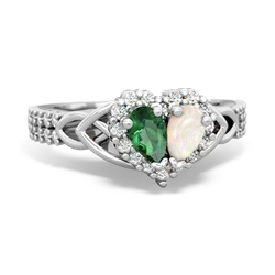 Lab Emerald Celtic Knot Two Hearts As One 14K White Gold ring R2644HRT