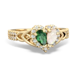 Lab Emerald Celtic Knot Two Hearts As One 14K Yellow Gold ring R2644HRT