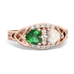 Lab Emerald Sparkling Celtic Knot 14K Rose Gold ring R2645