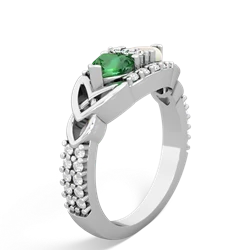 Lab Emerald Sparkling Celtic Knot 14K White Gold ring R2645