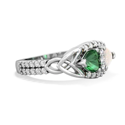 Lab Emerald Sparkling Celtic Knot 14K White Gold ring R2645