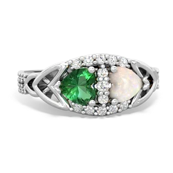 Lab Emerald Sparkling Celtic Knot 14K White Gold ring R2645
