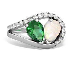 Lab Emerald Nestled Heart Keepsake 14K White Gold ring R5650