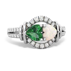 Lab Emerald Art-Deco Keepsake 14K White Gold ring R5630