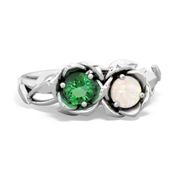 Lab Emerald Rose Garden 14K White Gold ring R5510