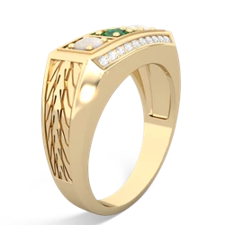 Lab Emerald Three Stone Tire Tread Men's 14K Yellow Gold ring R0520