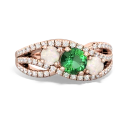 Lab Emerald Three Stone Aurora 14K Rose Gold ring R3080