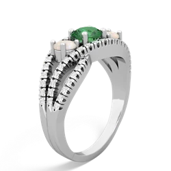 Lab Emerald Three Stone Aurora 14K White Gold ring R3080