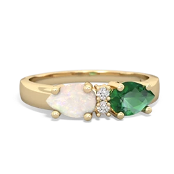 Lab Emerald Pear Bowtie 14K Yellow Gold ring R0865