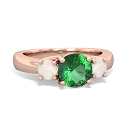 Lab Emerald Three Stone Round Trellis 14K Rose Gold ring R4018