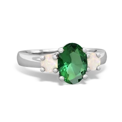 Lab Emerald Three Stone Oval Trellis 14K White Gold ring R4024