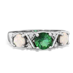 Lab Emerald Hugs And Kisses 14K White Gold ring R5016