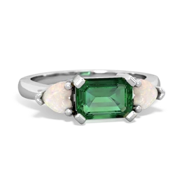 Lab Emerald Three Stone 14K White Gold ring R5235