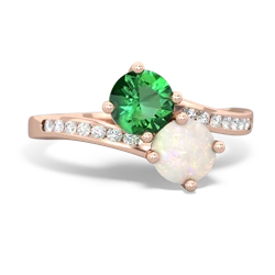 Lab Emerald Channel Set Two Stone 14K Rose Gold ring R5303