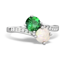 Lab Emerald Channel Set Two Stone 14K White Gold ring R5303