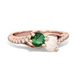 Lab Emerald Infinity Pave Two Stone 14K Rose Gold ring R5285