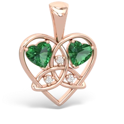 Lab Emerald Celtic Trinity Heart 14K Rose Gold pendant P5331