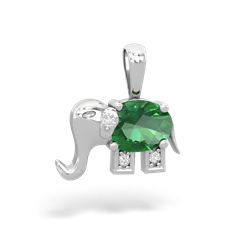 Lab Emerald Elephant 14K White Gold pendant P2555