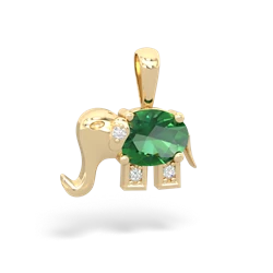 Lab Emerald Elephant 14K Yellow Gold pendant P2555