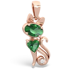 Lab Emerald Kitten 14K Rose Gold pendant P5780