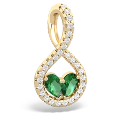 Lab Emerald Pave Twist 'One Heart' 14K Yellow Gold pendant P5360