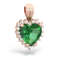 Lab Emerald Sparkling Halo Heart 14K Rose Gold pendant P0391