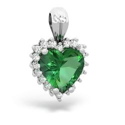 Lab Emerald Sparkling Halo Heart 14K White Gold pendant P0391