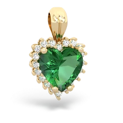 Lab Emerald Sparkling Halo Heart 14K Yellow Gold pendant P0391