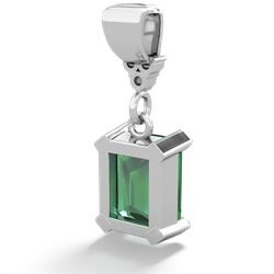 Lab Emerald Art Deco Dangle 14K White Gold pendant P1937