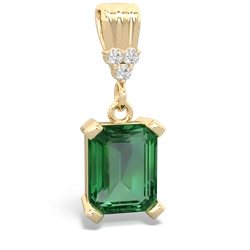 Lab Emerald Art Deco Dangle 14K Yellow Gold pendant P1937