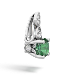 Lab Emerald Antique Elegance 14K White Gold pendant P3100