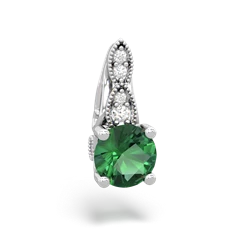 Lab Emerald Antique Elegance 14K White Gold pendant P3100