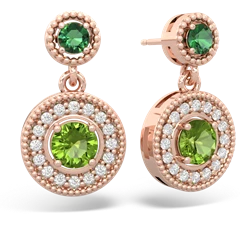 Lab Emerald Halo Dangle 14K Rose Gold earrings E5319