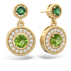 Lab Emerald Halo Dangle 14K Yellow Gold earrings E5319