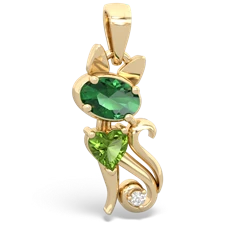 Lab Emerald Kitten 14K Yellow Gold pendant P5780