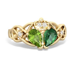 Lab Emerald 'One Heart' Celtic Knot Claddagh 14K Yellow Gold ring R5322