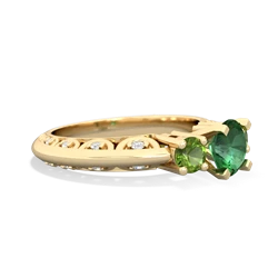 Lab Emerald Art Deco Eternal Embrace Engagement 14K Yellow Gold ring C2003