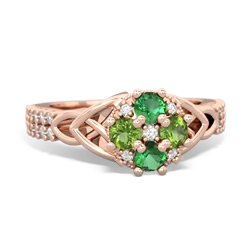 Lab Emerald Celtic Knot Cluster Engagement 14K Rose Gold ring R26443RD