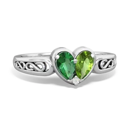 Lab Emerald Filligree 'One Heart' 14K White Gold ring R5070