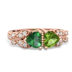 Lab Emerald Diamond Butterflies 14K Rose Gold ring R5601