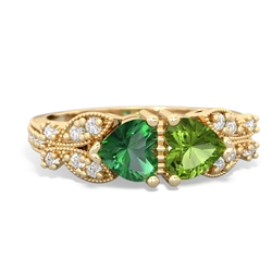 Lab Emerald Diamond Butterflies 14K Yellow Gold ring R5601