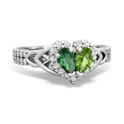 Lab Emerald Celtic Knot Two Hearts As One 14K White Gold ring R2644HRT