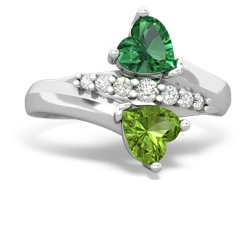 Lab Emerald Heart To Heart 14K White Gold ring R2064