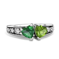 Lab Emerald Heart To Heart 14K White Gold ring R3342